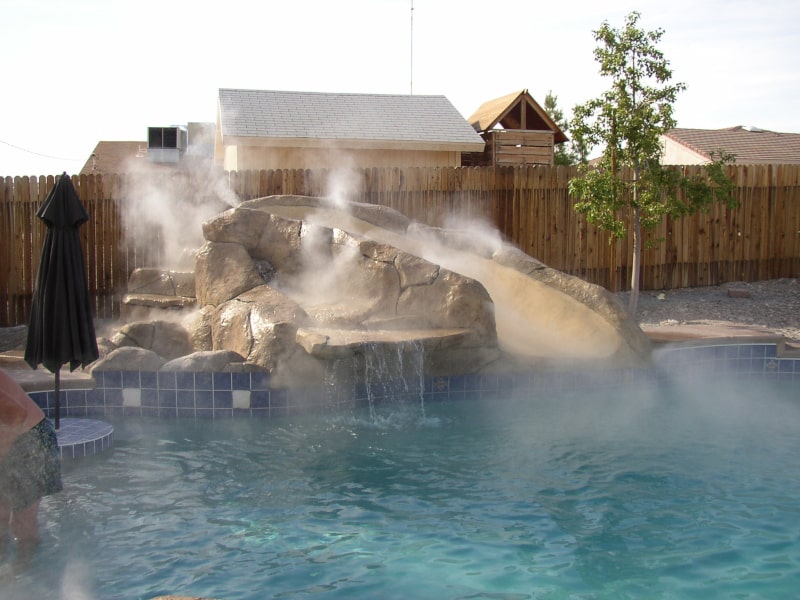 fog effects system in a backyard pool