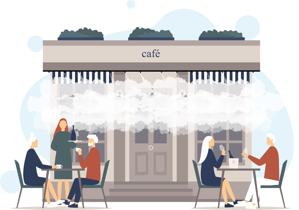 Illustration of restaurant patio with misting system